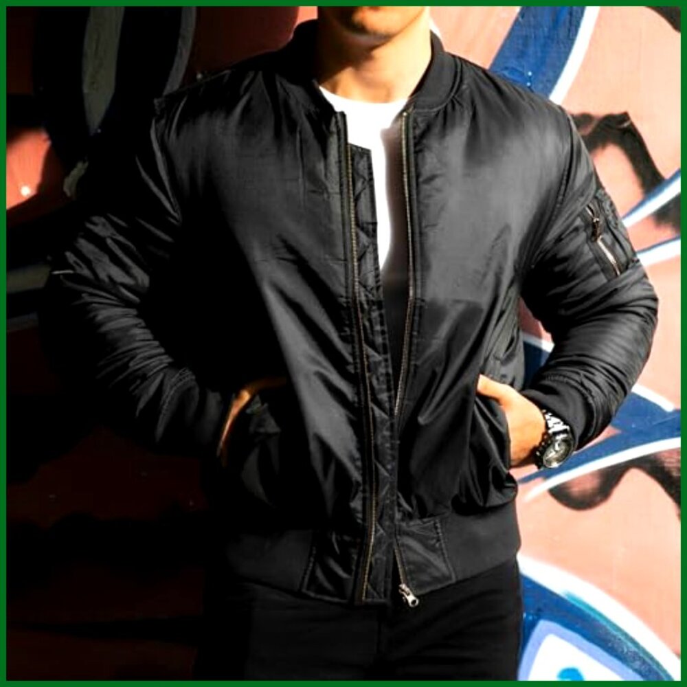 Classic Bomber Jacket Quilted Polyester Straight … - image 2